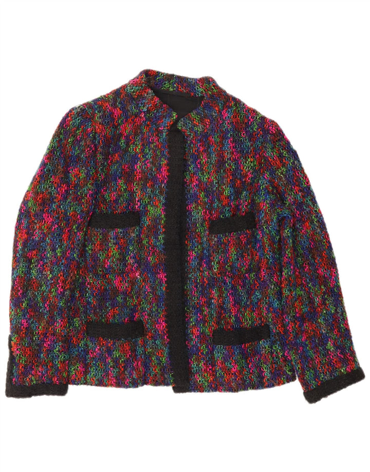 vintage Femme Tricot Blazer Veste UK 14 Moyen Multicolore Moucheté