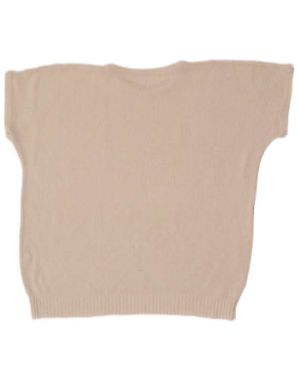 vintage Womens Crew Neck Jumper Pull UK 14 Moyen Blanc Géométrique