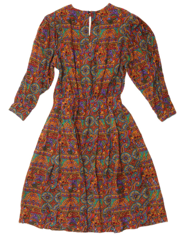 Vintage Womens Long Sleeve A-Line Dress UK 12 Medium Multicoloured Paisley