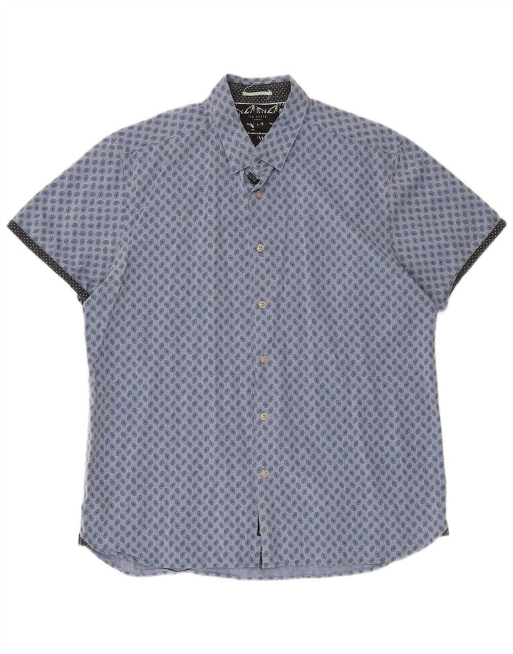 Ted Baker Chemise à manches courtes pour homme Taille 5 XL Bleu à pois en coton