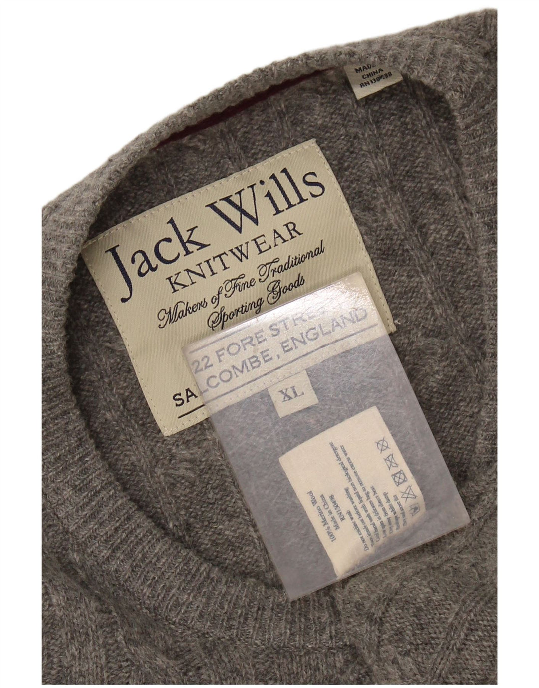 JACK WILLS Pull col rond homme XL gris laine mérinos