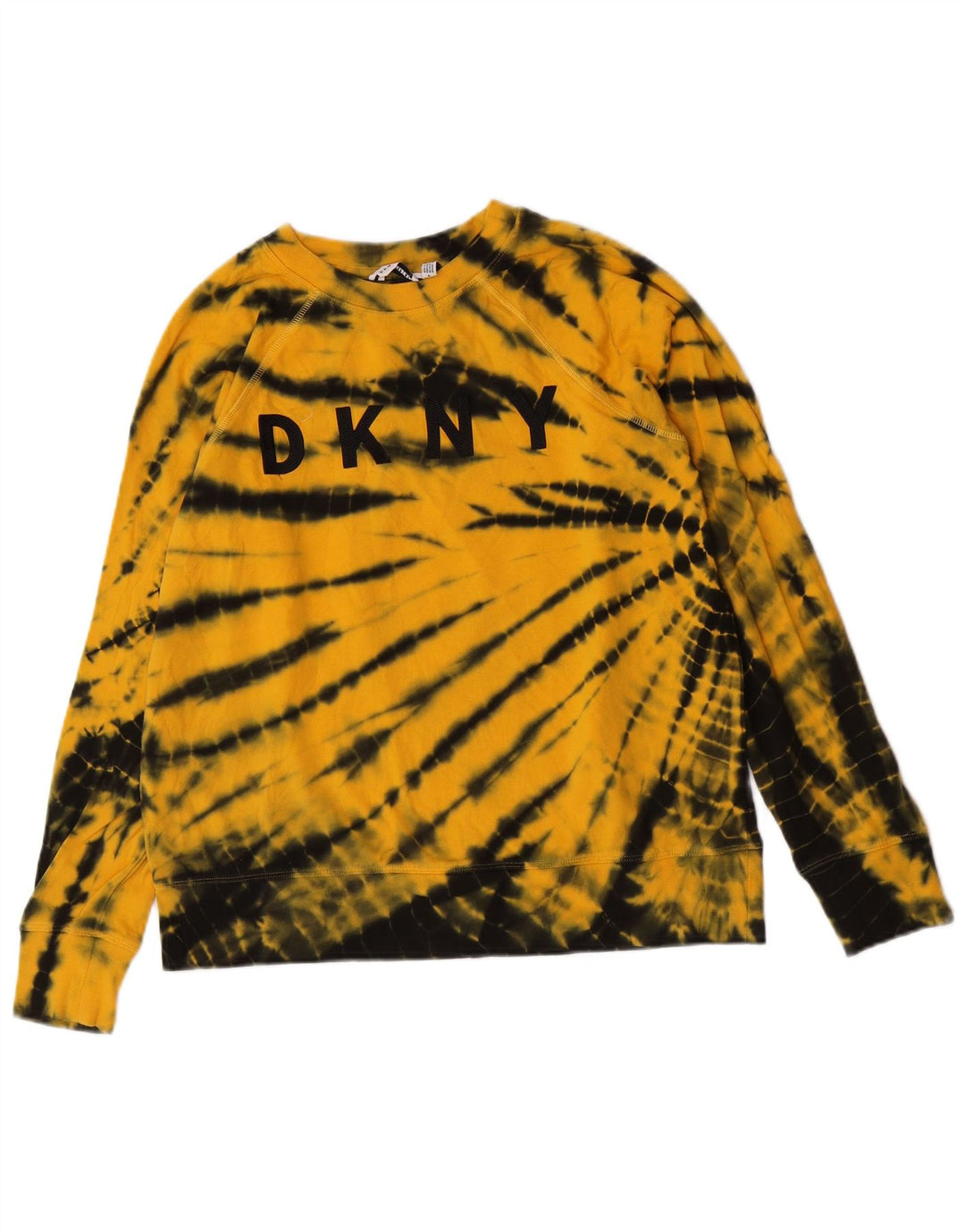 Dkny Sweat-shirt graphique surdimensionné pour femme UK 10 Petit jaune tie-dye