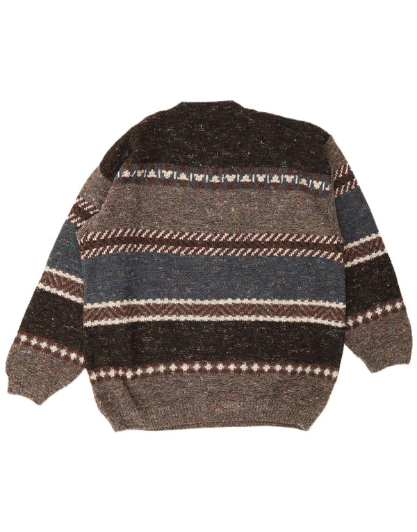 vintage Mens Crew Neck Jumper Pull 2XL Multicolore Rayé Acrylique