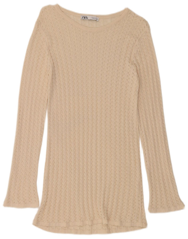 Zara Pull long à col bateau pour femme UK 12 Medium Off White