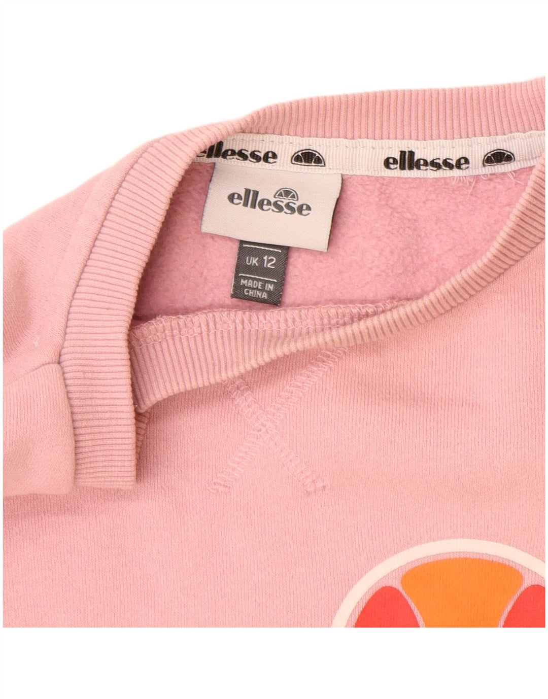 ELLESSE Sweat-shirt graphique pour femme UK 12 en coton rose moyen