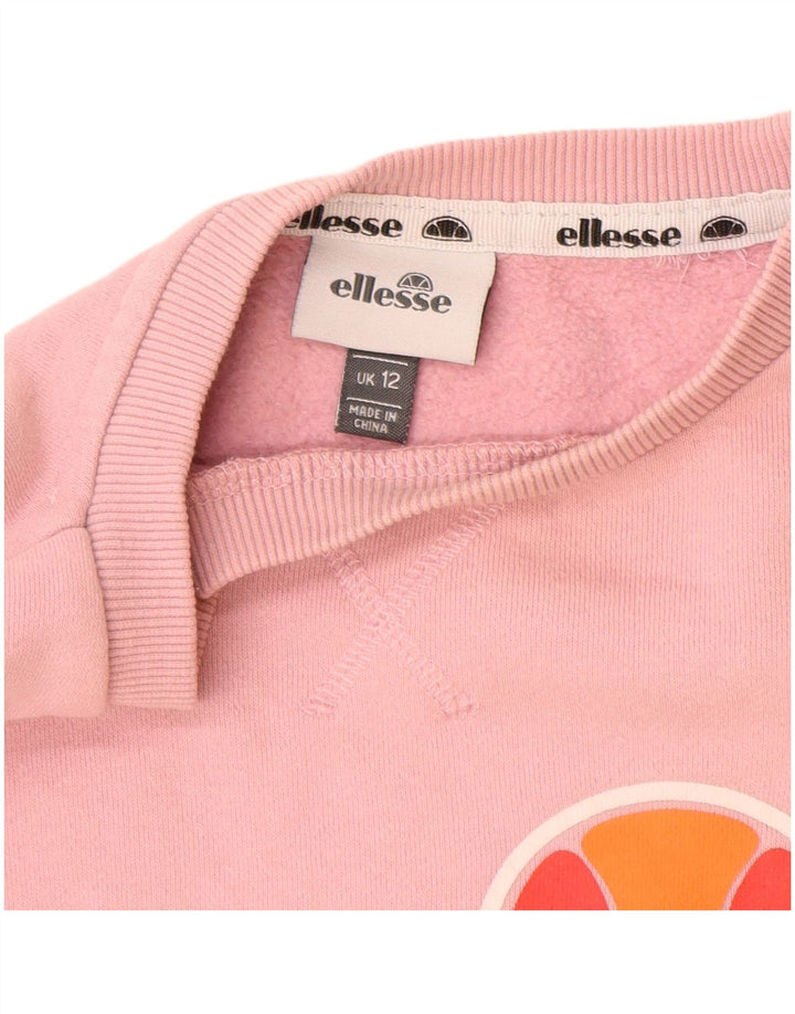 ELLESSE Sweat-shirt graphique pour femme UK 12 en coton rose moyen
