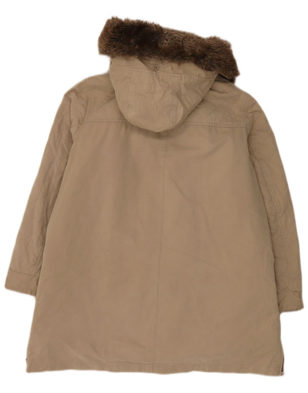 Zara Manteau rembourré à capuche pour femme UK 18 XL Beige Polyester