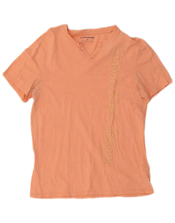 Calvin Klein T-shirt graphique à manches courtes pour femme UK 12 Orange moyen