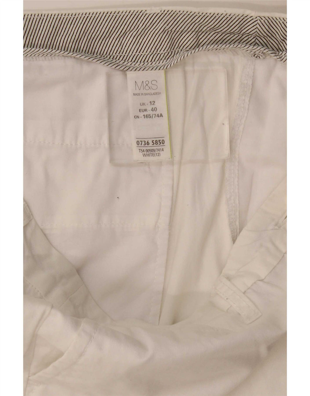 Marks & Spencer Short Chino Femme UK 12 Medium W34 Coton Blanc