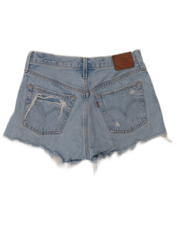 Levi's Short 501 Taille Haute Femme en Denim Déchiré W27 Petit Bleu Coton