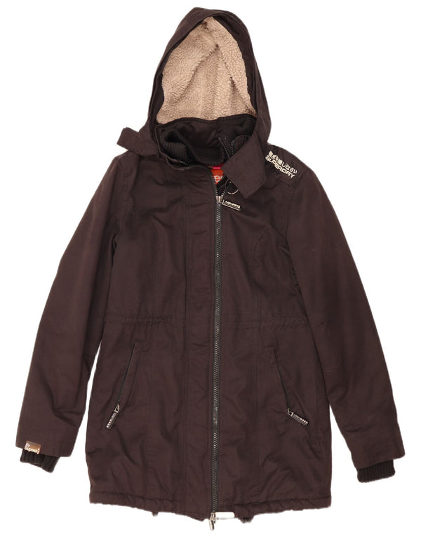 Superdry Veste Parka À Capuche Windparka Femme UK 14 Moyen Noir Polyester