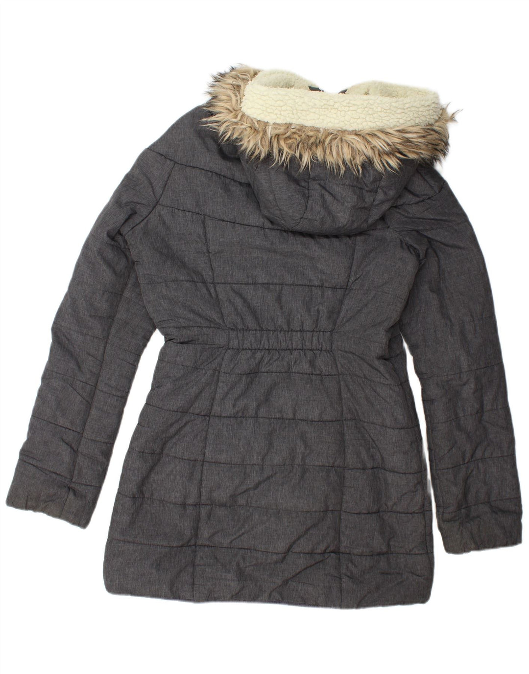SUPERDRY Manteau rembourré à capuche pour femme UK 14 Nylon gris moyen