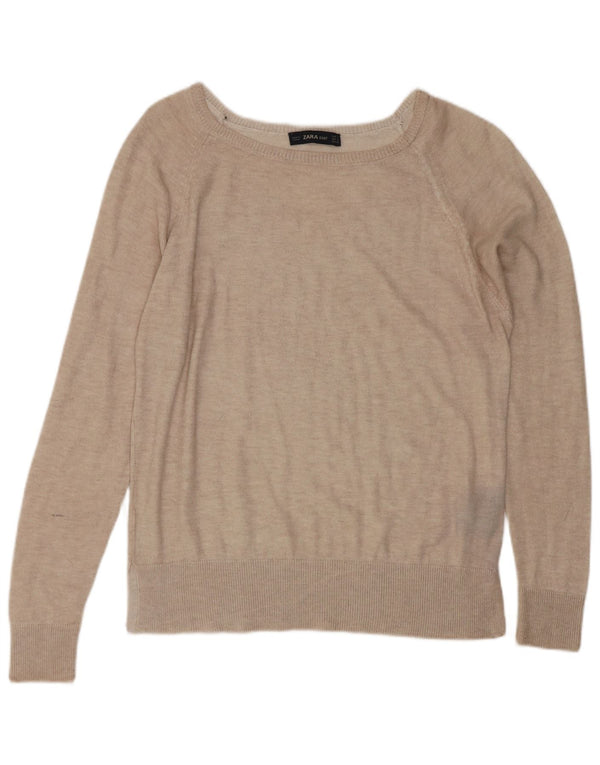 Zara Femme Pull Col Bateau UK 10 Petit Viscose Beige