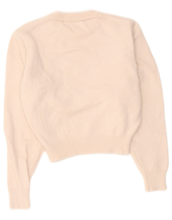 Zara Pull court à col rond pour femme UK 10 Small Beige Viscose