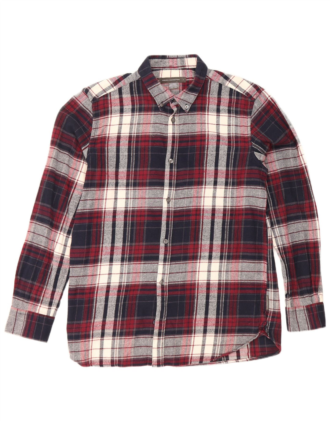 French Connection Chemise Flanelle Homme Grand Carreaux Bleu Marine Coton