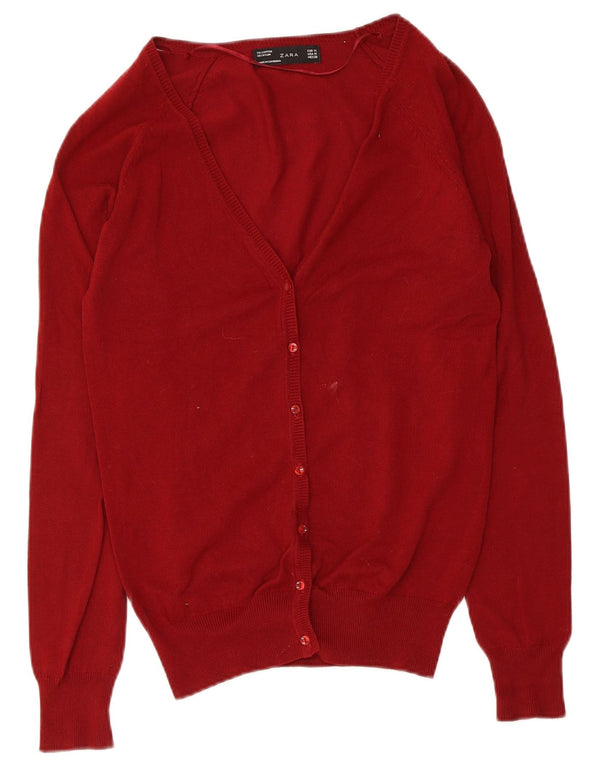 Zara Cardigan Femme Pull UK 12 Coton Rouge Moyen