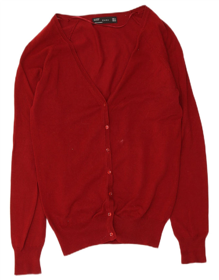 Zara Cardigan Femme Pull UK 12 Coton Rouge Moyen