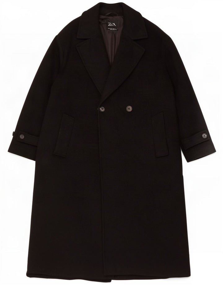 Zara Manteau croisé pour femme UK 14 Medium Noir Polyester
