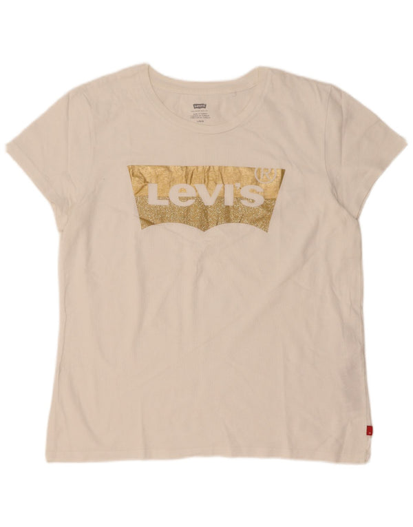 Levi's T-Shirt Graphique Femme UK 16 Large Blanc Coton