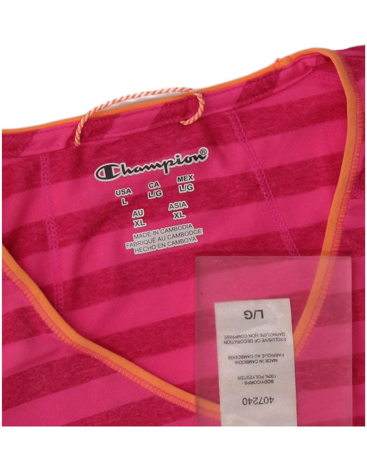 Champion T-Shirt Femme Top UK 16 Large Rose Rayé Polyester