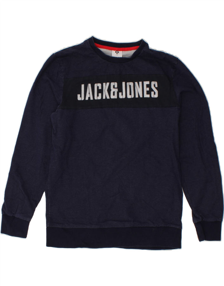 JACK & JONES Mens Graphic Sweatshirt Jumper Large Navy Blue Cotton Vintage Jack & Jones and Second-Hand Jack & Jones from Messina Hembry 