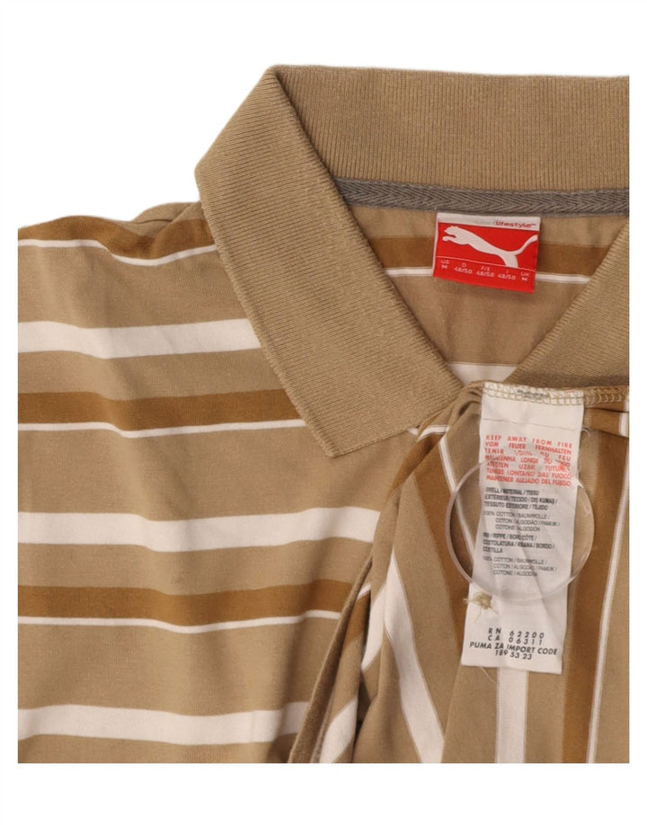 PUMA Mens Polo Shirt Medium Beige Striped Cotton
