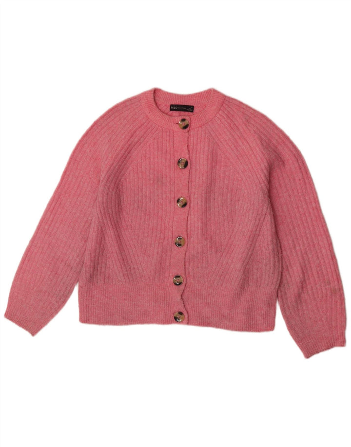 Marks & Spencer Pull cardigan court pour femme UK 14 Acrylique rose moyen