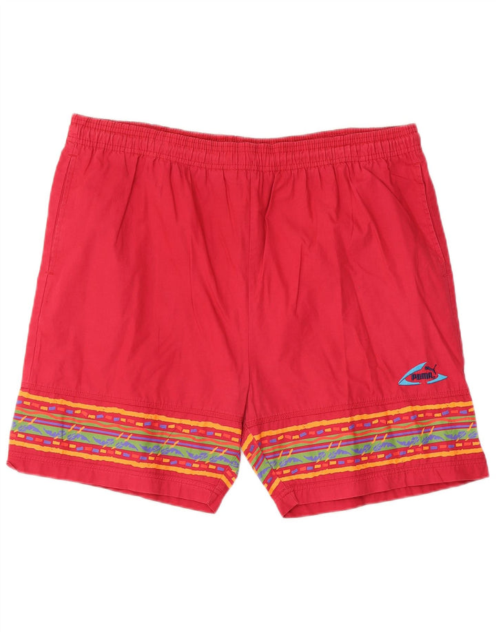 Puma Short de Sport Homme Rouge Large Coton Géométrique