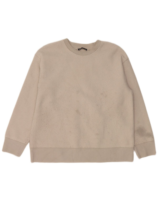 Zara Pull ras du cou pour femme UK 14 Medium Blanc cassé Polyester