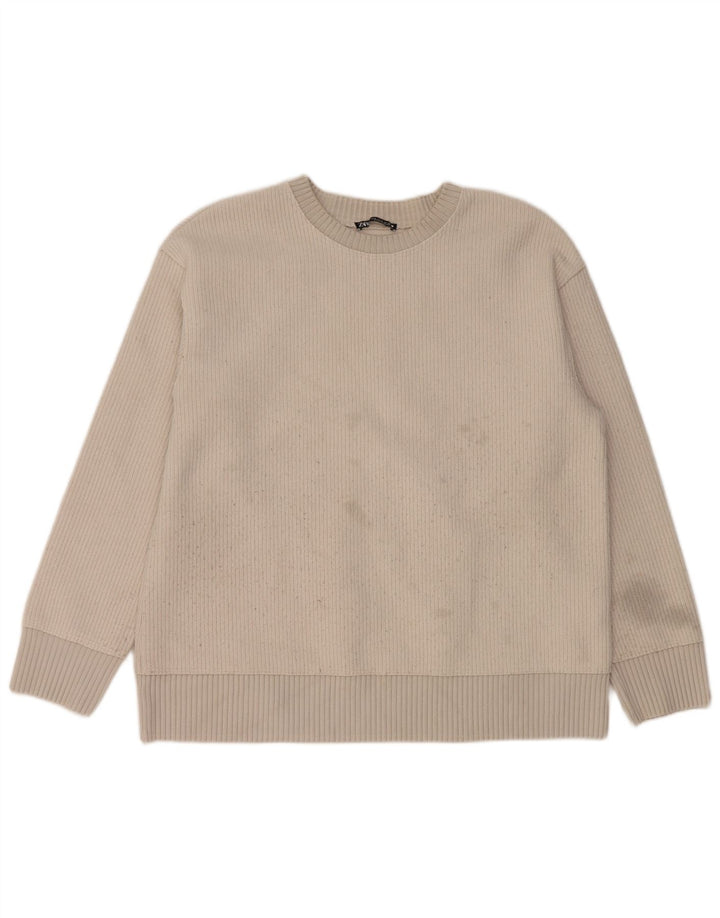 Zara Pull ras du cou pour femme UK 14 Medium Blanc cassé Polyester