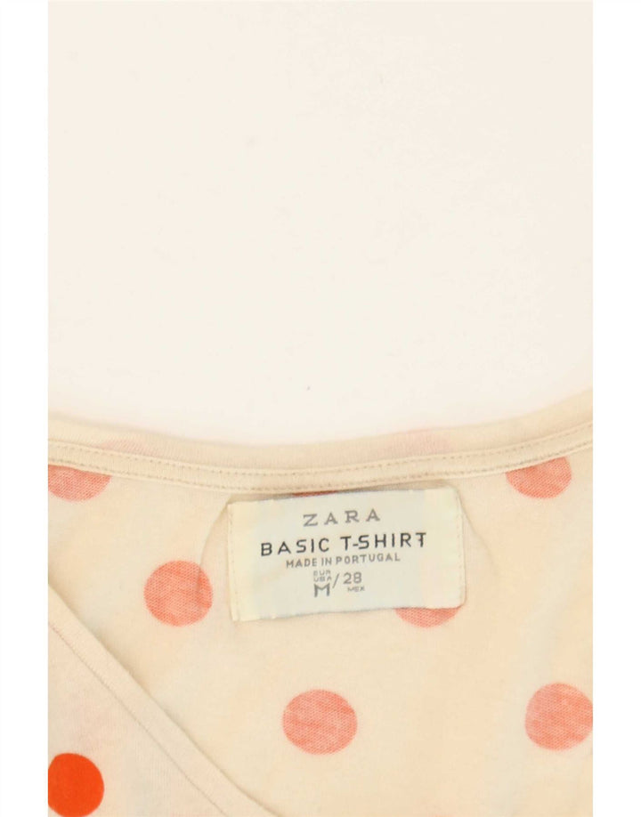 Zara Femme T-Shirt Top UK 12 Medium Off White Polka Dot