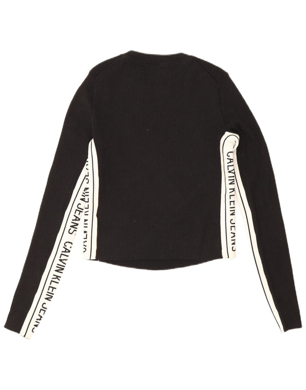 Calvin Klein Haut graphique à manches longues pour femme UK 10 Small Noir Colourblock