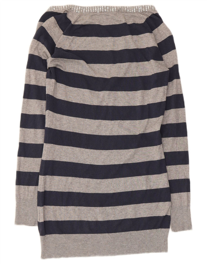 Max & Co. Pull col en V pour femme UK 10 Petit gris rayé