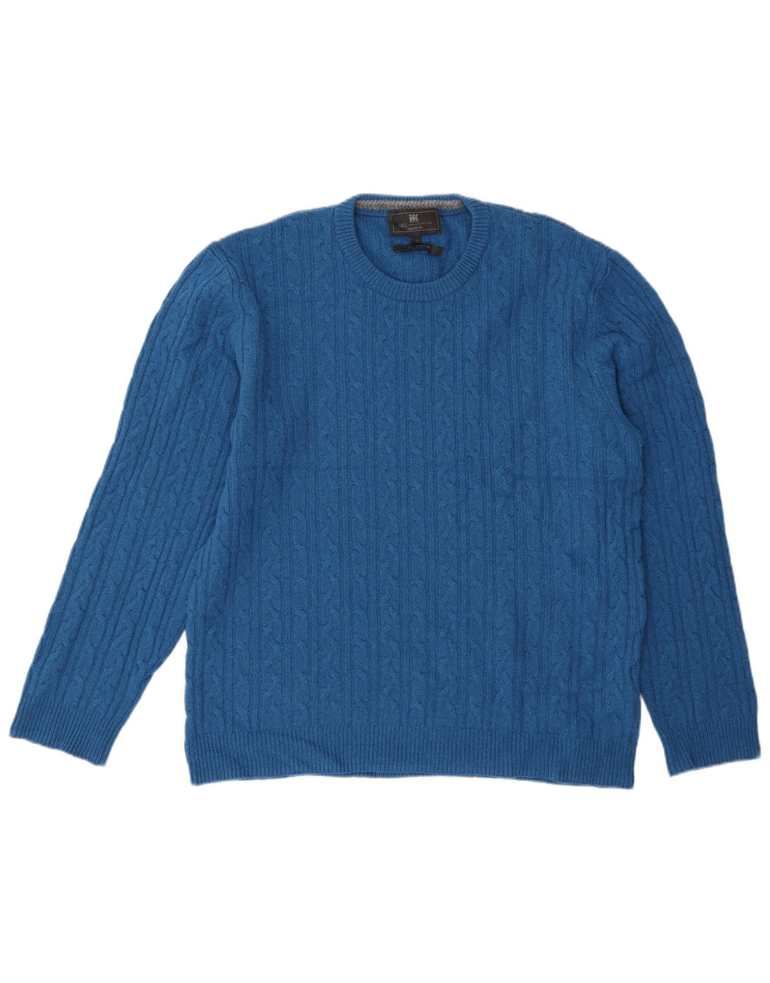 Marks & Spencer Pull à col rond coupe classique pour homme XL Bleu laine d'agneau