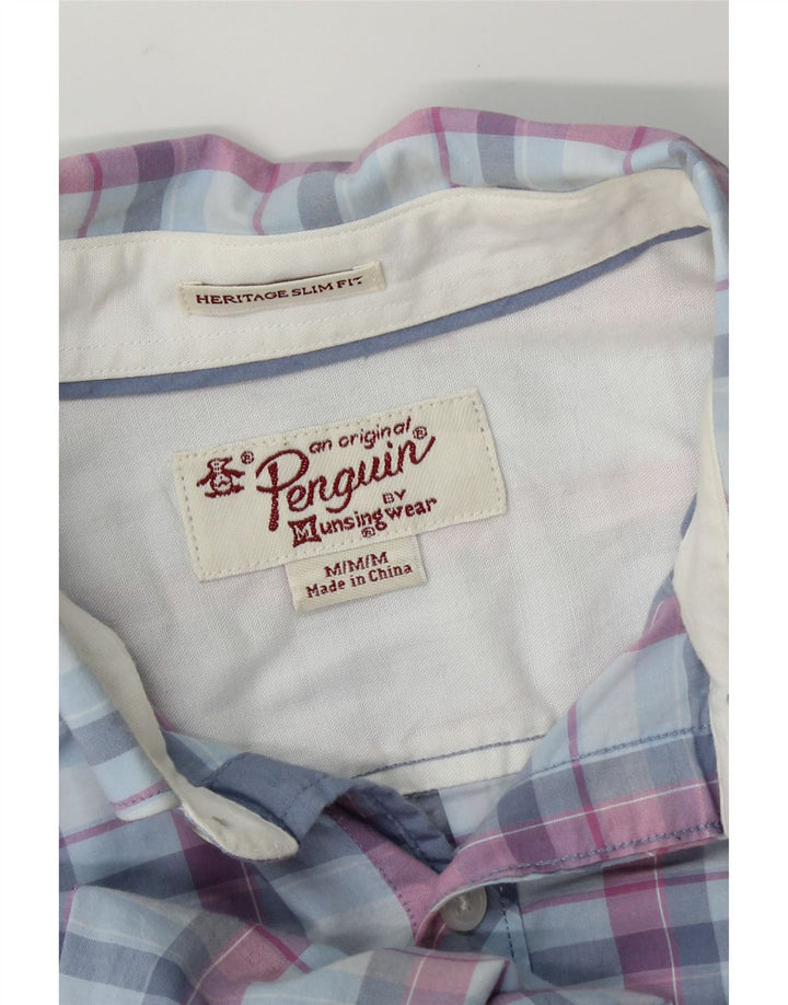 PENGUIN Mens Heritage Slim Fit Shirt Medium Blue Check Vintage Penguin and Second-Hand Penguin from Messina Hembry 
