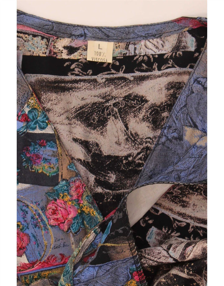 vintage Femme Chemise Blouse UK 16 Grand Patchwork Multicolore