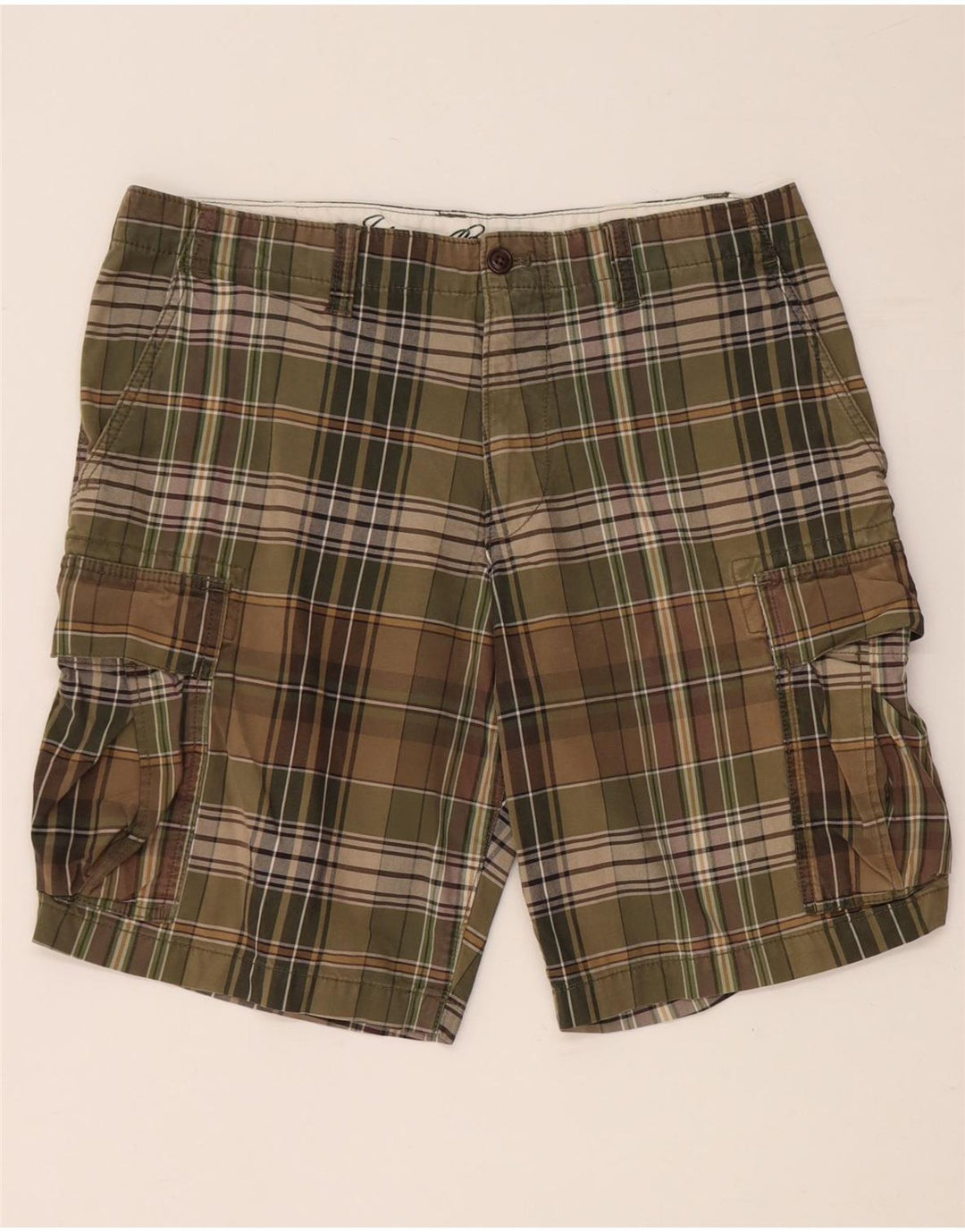 EDDIE BAUER Short cargo pour homme W35 en coton à carreaux kaki grand