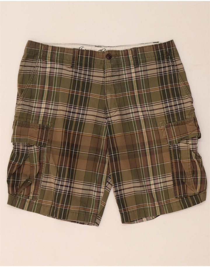 EDDIE BAUER Short cargo pour homme W35 en coton à carreaux kaki grand