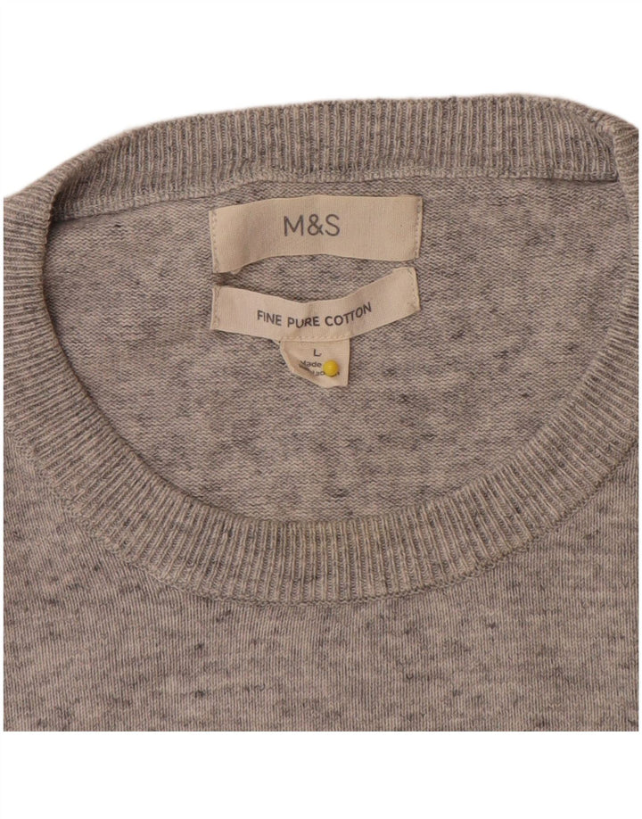 Marks & Spencer Pull à col rond pour homme en coton moucheté gris grand