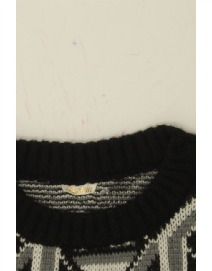 VINTAGE Mens Abstract Pattern Crew Neck Jumper Sweater Medium Black Vintage Vintage and Second-Hand Vintage from Messina Hembry 