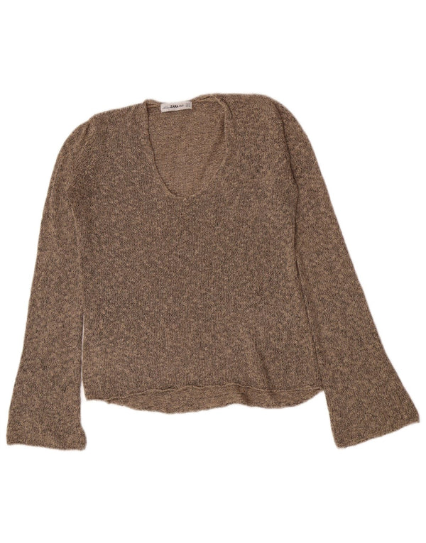 Zara Pull col V pour femme UK 10 Petit Marron