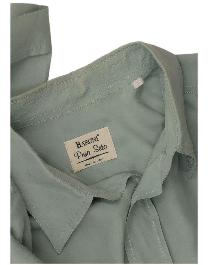 BARONI Chemise à Manches Courtes Homme IT 50 Soie Vert Moyen