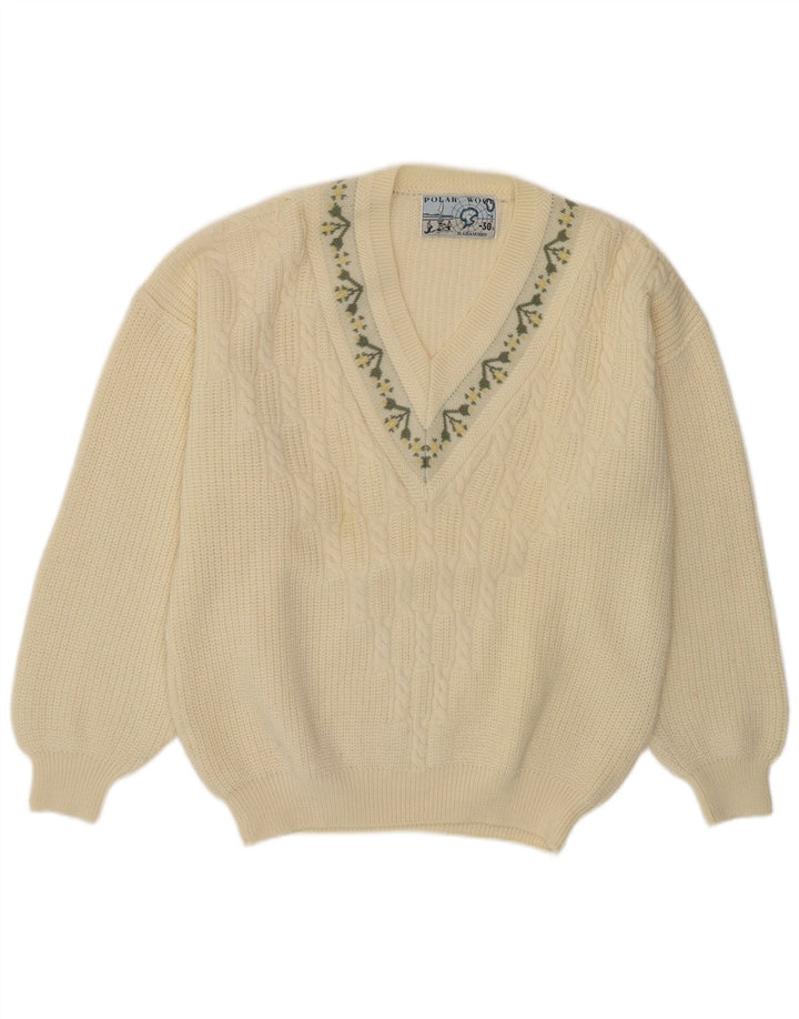 Il Granchio Pull Col V Homme XL Blanc Cassé Floral Laine Vierge