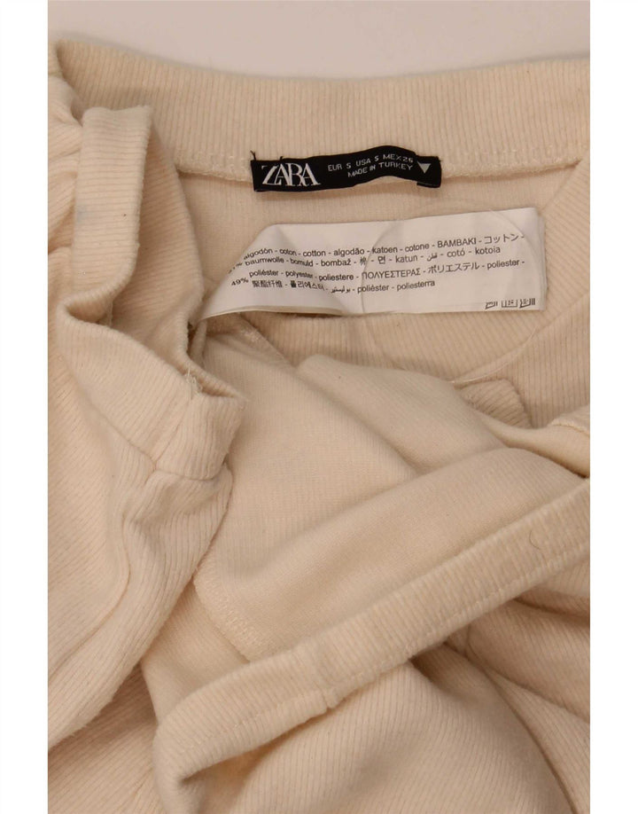 Zara Womens Crop Blouse Top UK 10 Petit Coton Beige