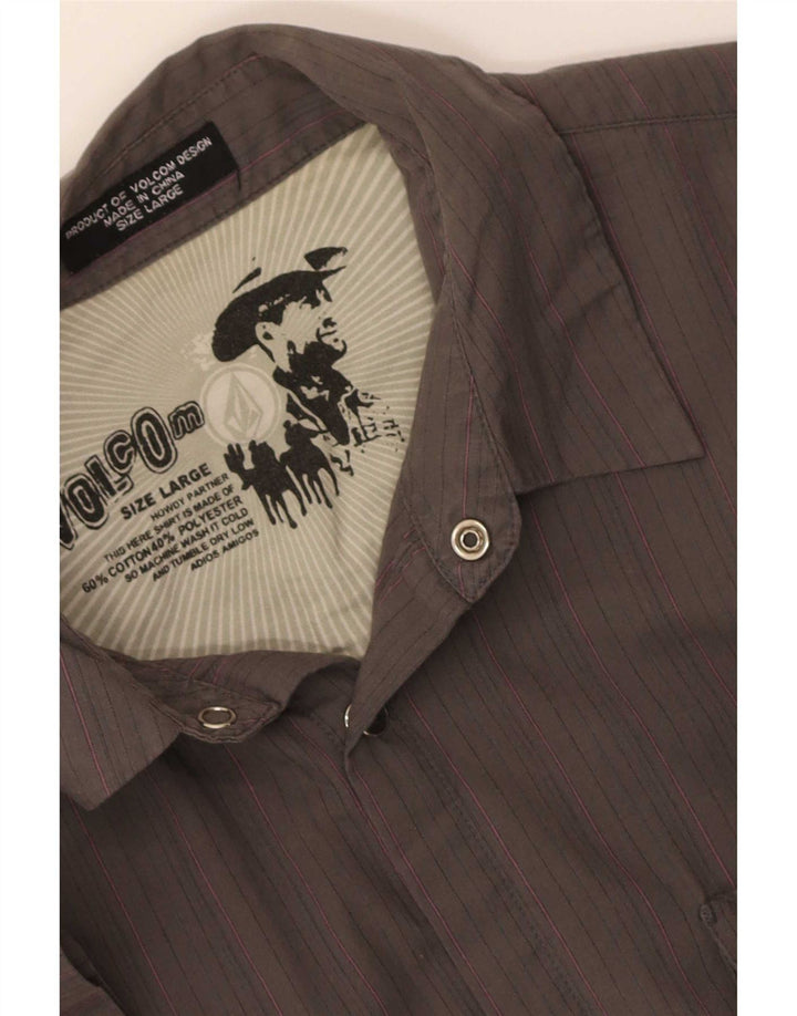 Volcom Chemise à manches courtes pour hommes en coton à fines rayures gris