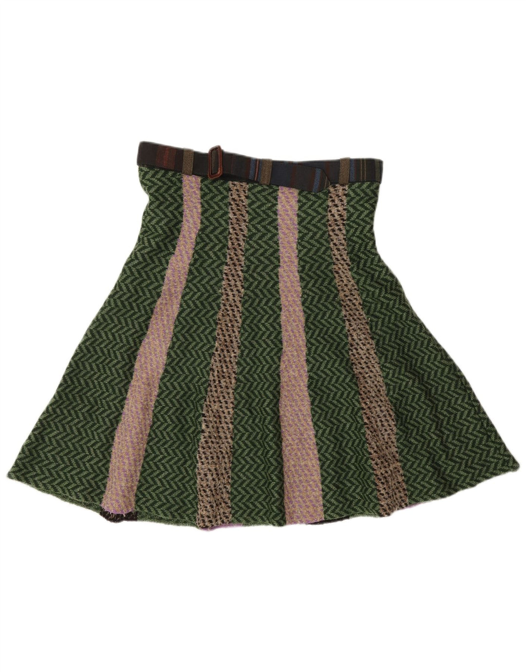 ETRO Jupe trapèze en tricot pour femme IT 44 Medium W30 en acétate à chevrons vert