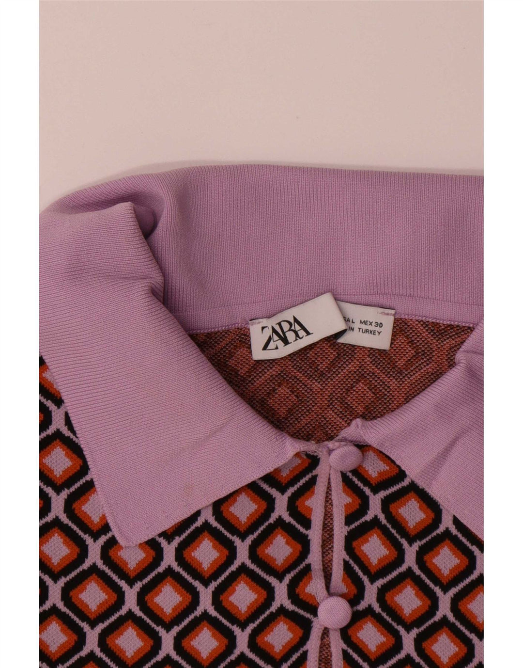 Zara Womens Crop Cardigan Top UK 16 Large Multicolore Géométrique