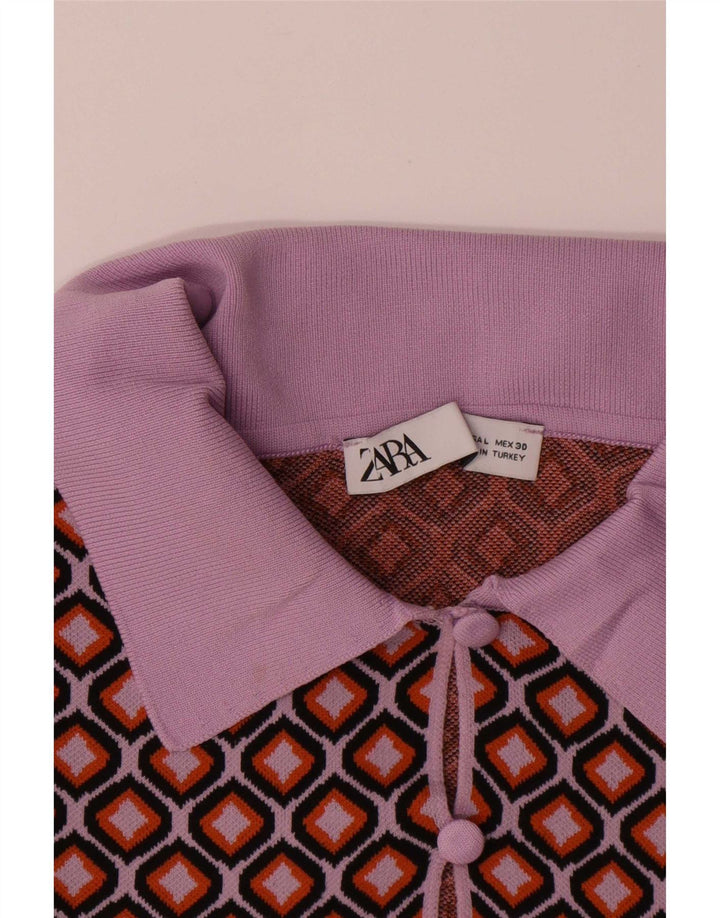 Zara Womens Crop Cardigan Top UK 16 Large Multicolore Géométrique