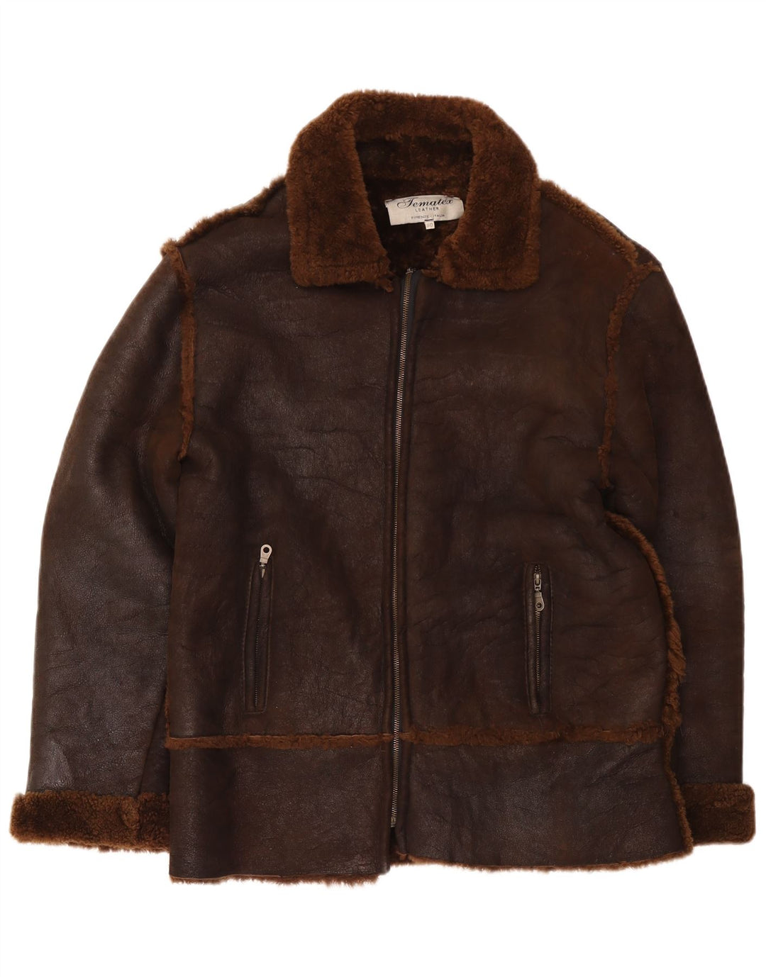 Veste Shearling Homme Vintage IT 50 Grand Cuir Marron