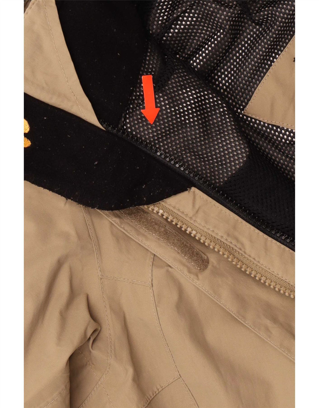 Jack Wolfskin Veste de pluie à capuche pour femme UK 12/14 Beige moyen Colourblock